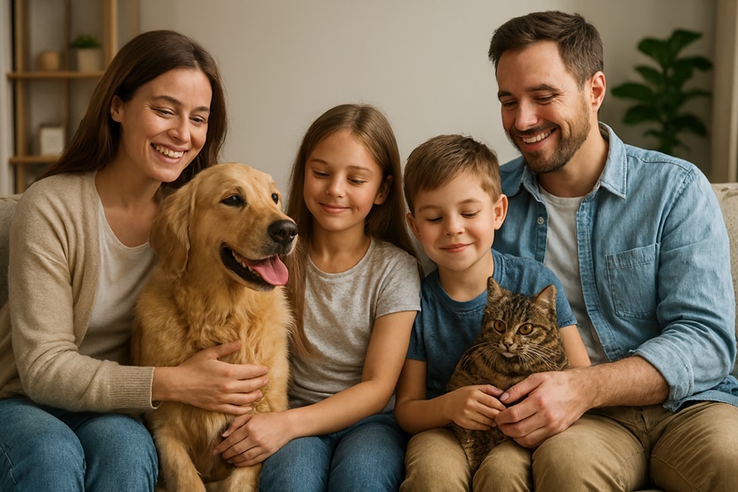 The family that feeds cats and dogs is happy