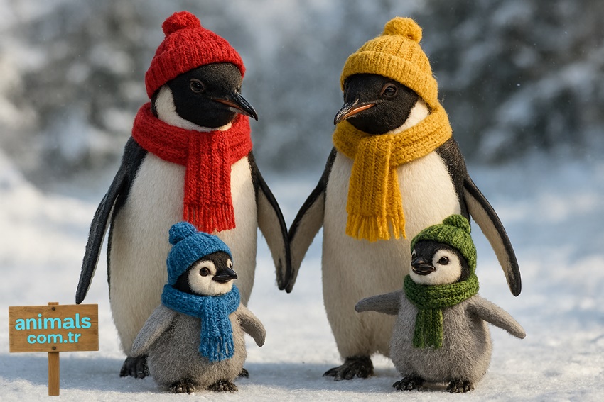 penguins,penguin family,animals,penguin and her chicks,animals.com.tr