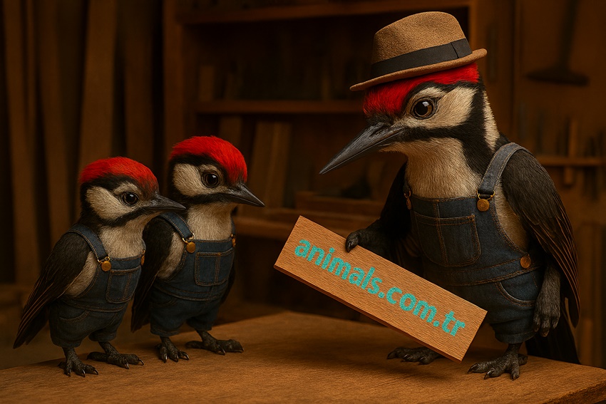 woodpecker family,animals,woodpecker and her chicks,animals.com.tr,animal,woodpeckers